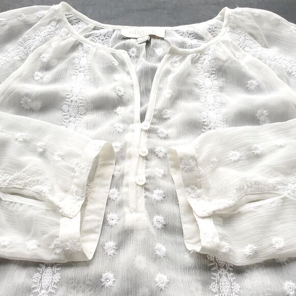 Sheer Embroidered Top M Popover 3/4 Sleeve Gauzy Boho Fairy Etherial Coverup - Picture 9 of 16